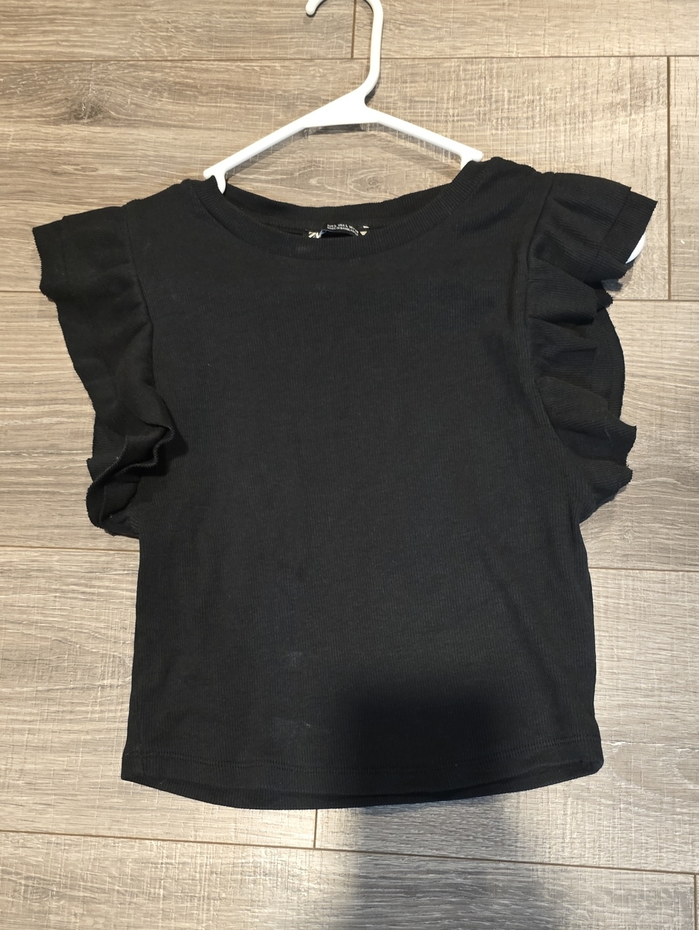 Zara Black Ruffle Sleeve Short Sleeve Tee